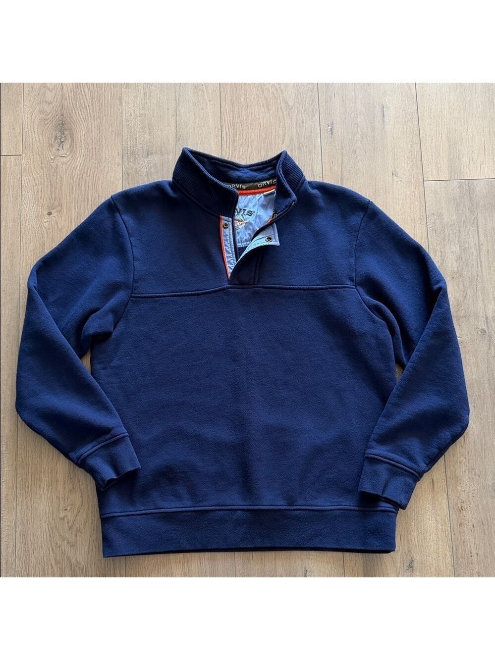 Orvis Men's Dark Blue Quarter Zip-Up Sweatshirt Size L Pullover Mock Neck EUC